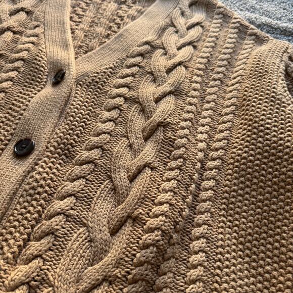 Quince Women’s 100% Organic Cotton Oversized Cable Camel Cardigan Size XL - Picture 3 of 8